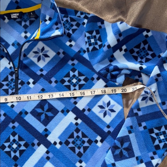 Lands End Blue Fleece Shift Dress Quilt Print 1/4 Zip Long Sleeve Pockets Sz S - Picture 8 of 11
